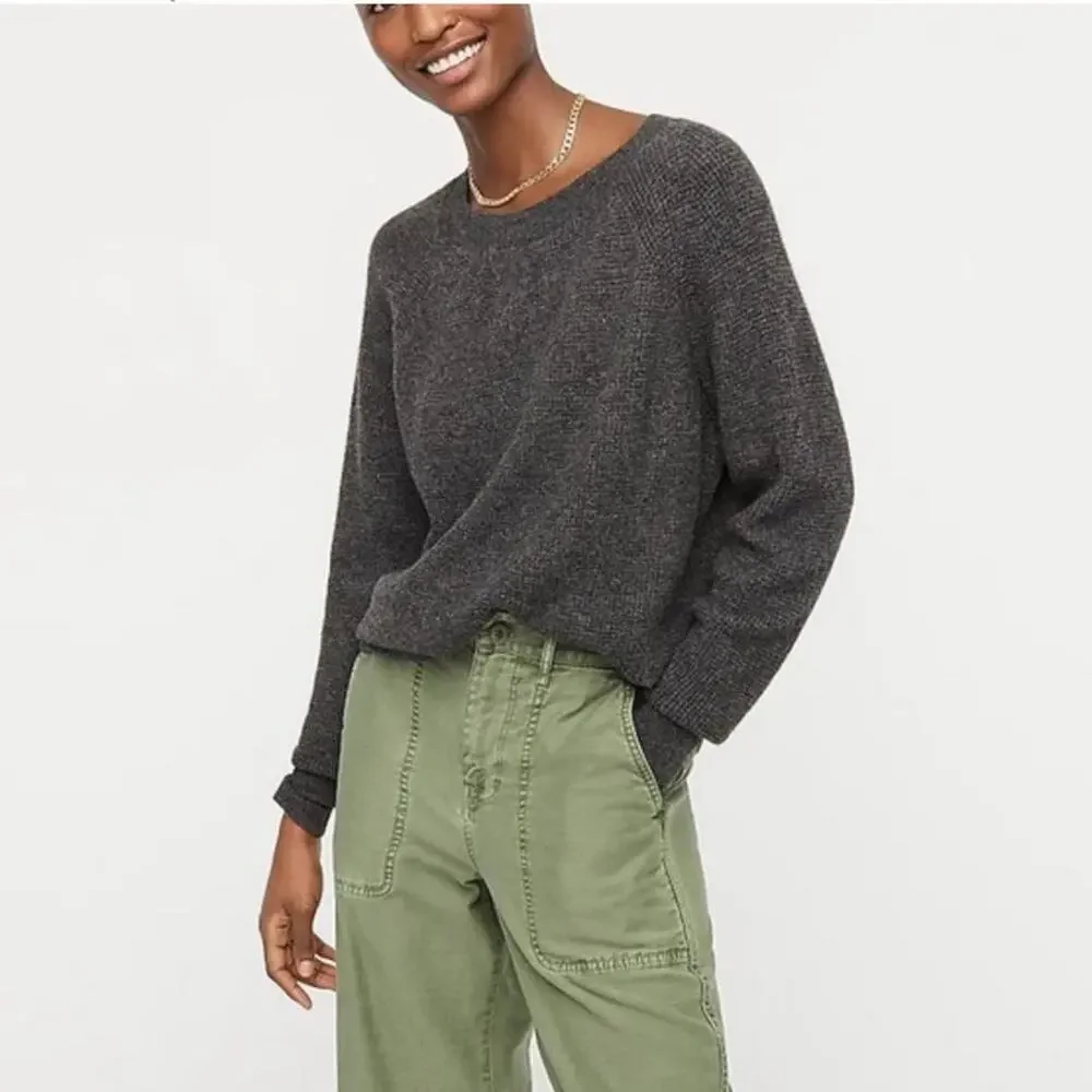 J. Crew Merino Wool Alpaca Waffle Crewneck Sweater in Supersoft Yarn Size Medium